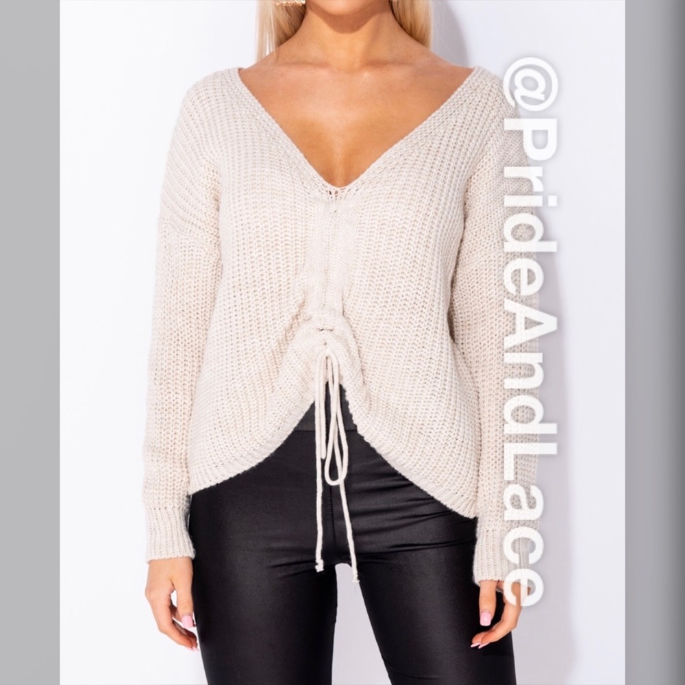 LAST 1️⃣ Stone V Neck Ruching Detail Tie Up Jumper - Picture 4 of 6